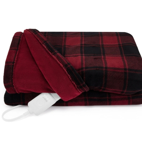 Sunbeam Microplush Sherpa Heated Throw with Storage Bag, Red Plaid - Picture 10 of 14